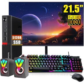 Lenovo ThinkCentre M910q Tiny Desktop Computer Mini PC, 21.5" FHD Monitor, RGB Speakers, Core i5-6500 3.2GHz up to 3.6GHz,512GB SSD, 16GB DDR4 RAM, Keyboard and Mouse,Windows 10 Pro (Renewed)