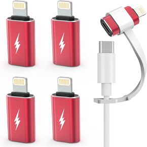 TechMatte USB C Type C to Lightning Adapter [4 Pack] 12W Charging Compatible for iPhone 14 & Previous Models iPad iPod AirPods, Not for Headphones/OTG Android Anti-Lost Holder, Burgundy Red