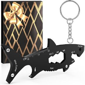 Novelty Multi Tools Men Gifts - Shark-Shaped 15 in 1 Key Ring Chain for Dad Husband, Christmas Stocking Stuffer Xmas Gift Idea for Him, Gadget Adults Men Gift for Birthday, Fathers Day, Valentines Day