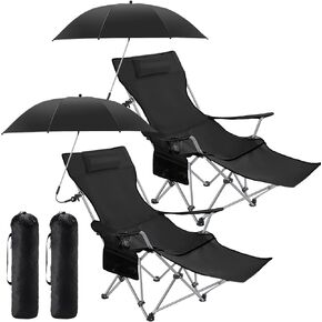 2 مجموعة كرسي التخييم مع المظلة ، كرسي التخييم مع راحة القدم ، مظلة كرسي قابلة للتعديل مع المشبك ، SPF 50+ ، كرسي التخييم الشبكية القابلة للطي لخارجية (أسود ، أكسفورد) in Kuwait