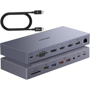 15-in-1 USB-C Docking Station, Triple/Dual Display, 100W PD, Ethernet, 4 USB Ports, SD/TF Card Slots, for Professionals, Students & Gamers, Compatible with USB-C Laptops