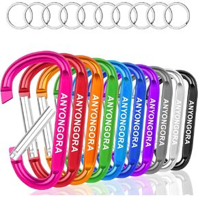 10PCS Carabiner Clips Set, 3" Aluminum Keychain Clips with D Ring Design & 10PCS Keyrings, Heavy Duty Carabiner for Outdoor Gear, Camping & Keys