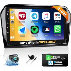 [2+64G] Android 13 Car Stereo for VW Jetta 2013-2017 with Wireless Carplay&Android Auto,9 Inch Touch Screen Car Radio with Mirror Link Bluetooth FM/RDS Radio WiFi GPS EQ SWC