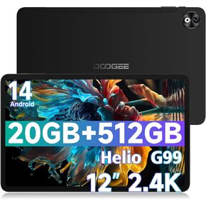 DOOGEE T40PRO Android 14 Gaming Tablet, 2.4K 12 Inch, Helio G99 with 20GB+512GB/2TB, 10800mAh, 7.6mm Slim, 5G WiFi, BT5.0, GPS, Includes Keyboard, Mouse, Touch Pen and Case, Black