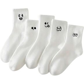 WDIRARA Men's 5 Pairs Dinosaur Embroidered Crew Socks Casual Cartoon Print Crew Socks