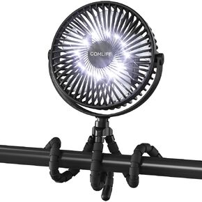 Camping Fan with LED Lantern-10000mAh Rechargeable Battery Operated Fan, 47H Run Time Max,3 Speeds,3 Timer,7 Inch Portable Clip on Fan for Stroller Treadmill Tent RV Outdoor Emergency Outage Hurricane