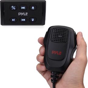 Pyle Wireless BT Audio Controller Kit, Marine Bluetooth Receiver & Adapter with Remote Control, Compact Microphone for Onboard Audio Entertainment, AUX/USB Input, Water-Resistant, 3.81"x2.20"x1.97"