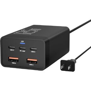 125W GaN 5-Port USB Charger,USB Fast Charging Station,Multi Ports Charging Hub with LED Display,Compatible with iPhone15/14/Pro/13/12,Galaxy S23/S22/S21, Note 20 Ultra, LG, HTC, and More