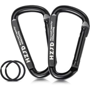 HZJD Carabiner Caribeaner Clip, 430lbs, 3" Iron Heavy Duty Black(2PCS)