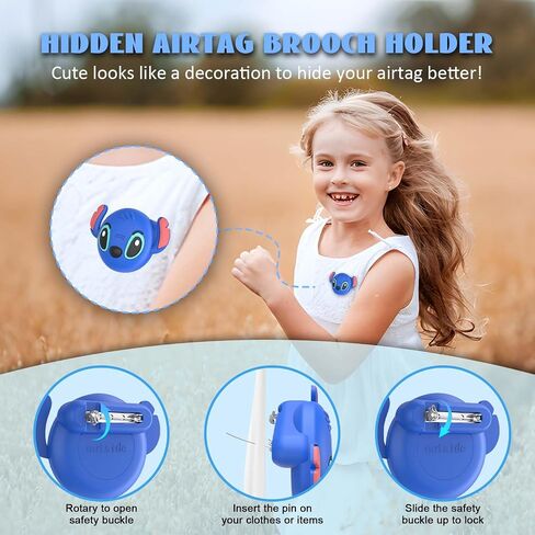 [2 حزمة] حامل الأطفال Airtag مع دبابيس السلامة ، والسيليكون لطيف الكاريكاتير مخبأة Airtag Holder Kids Air Case للأطفال ، والمسنين ، وخفية داخل الملابس ، والأحذية ، وظهر الظهر (الأزرق والوردي) in Kuwait