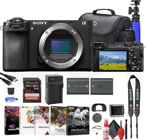 Sony A6700 Digital Camera Body فقط (ILCE-6700) ، بطاقة 64 جيجابايت ، NP-FZ100 ، قارئ البطاقات ، برنامج الصور ، كابل HDMI ، العلبة ، ترايبود ، حزام يدوي ، محفظة البطاقة ، حارس كاب وأكثر (متجددة) in Saudi Arabia