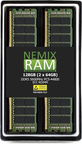 NEMIX RAM 128GB (2x64GB) DDR5 5600MHz PC5-44800 CL46 2RX4 1.1V 288-PIN ECC RDIMM KIT TELLABATION TILPATING مع Supermicro B13DET Motherboard in Kuwait