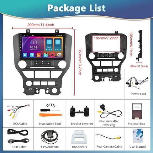Podofo 2+32G Car Stereo for Ford Mustang 2015-2020(Adapts to 3 Buttons Only) with Wireless Apple Carplay Android Auto,9" Touchscreen Car Radio with Bluetooth,GPS,WiFi,SWC,FM&RDS+AHD Backup Camera+MIC in Saudi Arabia