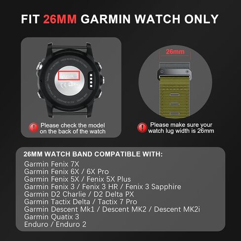 26mm Nylon Watch Band Compatible for Garmin Fenix 8 51mm/7X/6X/5X in Saudi Arabia
