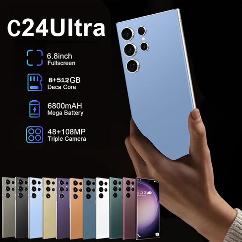 C23 Ultra 5G Unlocked Smartphone,8GB+512GB Fully Unlocked Cell Phone for Android 13 Unlocked Cell Phone 6.8" HD Screen Battery 6800mAh,48MP+108MP Camera/Dual SIM/Fingerprint Lock (Sky Blue) in Saudi Arabia