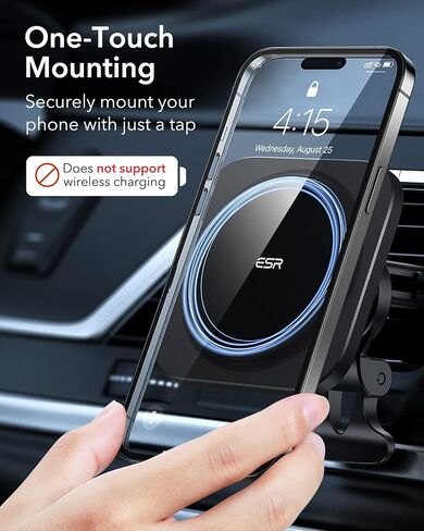 ESR Magnetic Car Mount (Halolock) ، متوافق مع Magsafe Car Mount ، حامل هاتف مغناطيسي للسيارة ، حامل هاتف تهوية الهواء لجهاز iPhone 16/15/14/13/12 ، Galaxy S25 ، شحن غير مدعوم ، أسود ، أسود in Kuwait