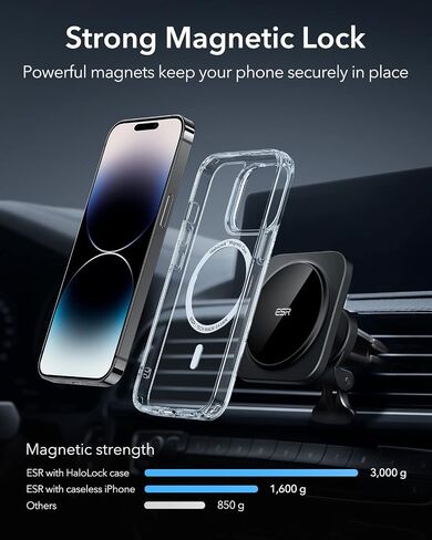 ESR Magnetic Car Mount (Halolock) ، متوافق مع Magsafe Car Mount ، حامل هاتف مغناطيسي للسيارة ، حامل هاتف تهوية الهواء لجهاز iPhone 16/15/14/13/12 ، Galaxy S25 ، شحن غير مدعوم ، أسود ، أسود in Kuwait