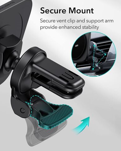 ESR Magnetic Car Mount (Halolock) ، متوافق مع Magsafe Car Mount ، حامل هاتف مغناطيسي للسيارة ، حامل هاتف تهوية الهواء لجهاز iPhone 16/15/14/13/12 ، Galaxy S25 ، شحن غير مدعوم ، أسود ، أسود in Kuwait