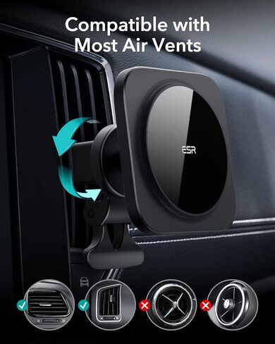 ESR Magnetic Car Mount (Halolock) ، متوافق مع Magsafe Car Mount ، حامل هاتف مغناطيسي للسيارة ، حامل هاتف تهوية الهواء لجهاز iPhone 16/15/14/13/12 ، Galaxy S25 ، شحن غير مدعوم ، أسود ، أسود in Kuwait