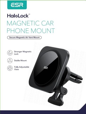 ESR Magnetic Car Mount (Halolock) ، متوافق مع Magsafe Car Mount ، حامل هاتف مغناطيسي للسيارة ، حامل هاتف تهوية الهواء لجهاز iPhone 16/15/14/13/12 ، Galaxy S25 ، شحن غير مدعوم ، أسود ، أسود in Kuwait