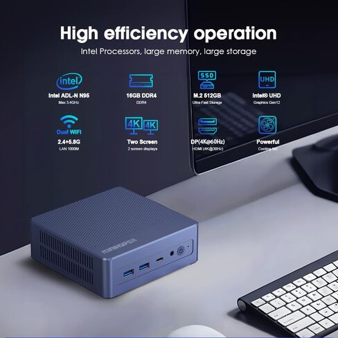 N95 Mini PC, Compatible with Intel 12th N95 (up to 3.4GHz) Mini Computer, 16GB RAM 512GB SSD, USB3,Mini PC N95 Support 4K UHD Dual HDMI BT5.1, Dual Band WiFi in Saudi Arabia