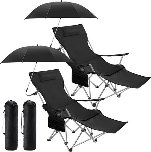 2 مجموعة كرسي التخييم مع المظلة ، كرسي التخييم مع راحة القدم ، مظلة كرسي قابلة للتعديل مع المشبك ، SPF 50+ ، كرسي التخييم الشبكية القابلة للطي لخارجية (أسود ، أكسفورد) in Kuwait