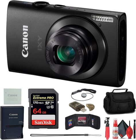 Canon Ixy 600f الكاميرا الرقمية (أسود) + 64 جيجابايت بطاقة ذاكرة + حالة + قارئ بطاقة + ترايبود فليكس + محفظة الذاكرة + كبسه Keeper + مجموعة التنظيف (متجددة) in Saudi Arabia