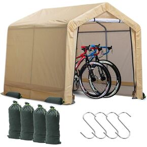 6x6 ft Heavy Duty Outdoor Storage Shed with Roll-up Zipper Door S-Hooks and Sandbags, Waterproof and UV Resistant Portable Garage Carport, Motorcycle Bike ATV Tent Shed, Yellow