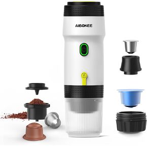 Portable Electric Espresso Machine,Travel Coffee Maker for Camping, Car Coffee Maker Self-Heating with USB-DC,3-in-1 Extraction of 8g Coffee powder,NS and small capsules for RV,Hiking,Office W