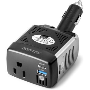 BESTEK 150W Power Inverter 12V to 110V Voltage Converter PD30W QC18W Car Charger Power Adapter with Charging Ports