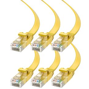 Cat6 Ethernet Cable 2ft, 6-Pack Yellow - Flat High-Speed Network Cables for Gaming, Streaming, Router, Modem, PC, PS5, Xbox - Durable & Space-Saving Design
