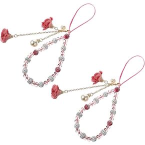 Yolev Wrist Lanyard for Phone， Crystal Bead Phone Charms Strap with Flower Pendant, Beaded Phone Strap Wrist, Non-Slip Cell Phone Strap for Wallet，Universal Phone Cute Chain for Kindle Charms