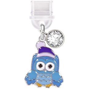 ELISE & FONDA TP428 Type-C USB Charging Port Anti Dust Plug Christmas Owl Cell Phone Charm for iPhone 15 /Samsung/OnePlus/Xiaomi/oppo Android Phones (Blue)