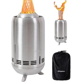 KingCamp 6.4 * 12IN Smokeless Tabletop Fire Pit with Stand,Wood Burning or Pellet Fueled Camping Stove with Tornado Flame Effect, Stainless Steel Fire Pit for Camping, Outdoor,Bonfire & Patio, 3.2LBS