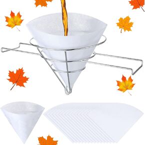 Tandefio 16 Pcs Maple Syrup Filter Set 1 Maple Syrup Filter 15 Cloth Filter Cones Deep Fryer Oil Filter Stand Non Woven Filter Cone Cooking Oil Filter for Maple Syrup Making and Oil