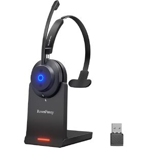 Bluetooth Wireless Headset with Mic for Work, Noise Cancelling headsets, Mono Computer Headphones with USB Dongle & Bluetooth 5.3 for PC, Zoom, Office, Laptop, Phone