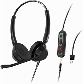 UC Work Headset with Mic, Stereo Wired Headset with Noise Cancelling Microphone for PC, Lightweight Computer USB Headset with In-line Control for Teams, Office, Home, Call Center, 3.5mm+USB-A