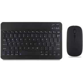 Ultra-Slim Small Bluetooth Keyboard and Mouse Combo Portable Rechargeable Cordless Wireless Keyboard for Android Tablet Cell Phone Samsung Smartphone iPhone iPad Mini Pro Air Windows Surface (Black)