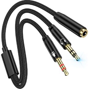 PC Headphone Splitter for Computer 3.5mm Female to 2 Dual 3.5mm Male Mic Audio Y Splitter Cable Microphone Splitter Headset Splitter Aux Splitter 1 in 2 out Headphone Jack Cord TRS to TRRS Adapter