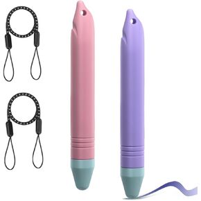 Kids Stylus Pens for Touch Screens with Tethers, Meeaja Anti-Rolling Tablet Stylus 2 Pack for Kids, Compatible with All Touch Screen Devices, iPad and Android Devices (Pink+Purple)