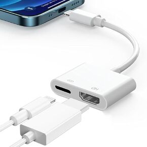 [Apple MFi Certified] Lightning to HDMI Adapter, Lightning to HDMI Digital AV Audio Dongle 1080P HD Video HDMI Sync Screen Connector Cable with Charging Port for iPhone iPad on HDTV/Projector/Monitor