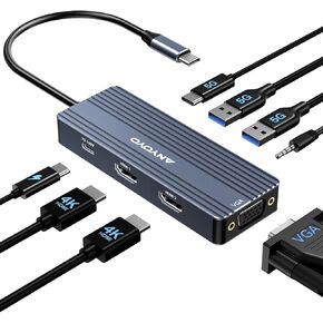 ANYOYO USB C Docking Station, 8 in 1 Docking Station Dual Monitor, Docking Station 3 Monitors with Dual HDMI and VGA, 5Gbps Data Transfers, Laptop Dock for MacBook Air/Pro,Dell XPS,HP, Lenovo(Gray)