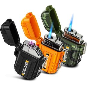 Lafagiet 3 Pack of Electric Lighter+Torch Lighters, USB C Recharge, Butane Gas Refill, Waterproof Windproof Lighters for Candle, Camping, Survival Tactical Gear, Gifts for Men (No Gas)