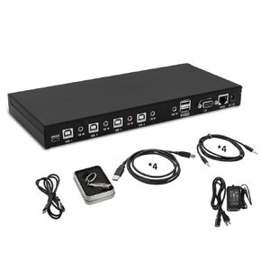 4-Port KM Switch with Mouse Roaming Control, Independent Audio Switching, Supports Multi-Monitor, Hotkey Control, Includes Cables and Management Software to Customize Switching Modes, 2-Year Warranty
