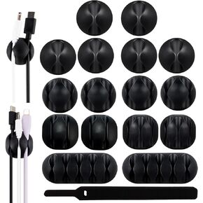 Cable Management,16pcs Cord Holders and 10Pcs Cable Organizer Strips.Adhesive Charger Wire Cord Clips,Wire Organizers for Cords Nightstand,Home,Computer,Office and Car