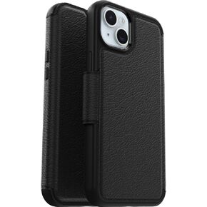 OtterBox iPhone 15 Plus and iPhone 14 Plus Strada Folio Series Case - Shadow (Black), Card Holder, Snaps to MagSafe, Genuine Leather, Pocket-Friendly, Folio case