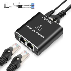 Gigabit Ethernet Splitter 1 to 2 - Network Splitter with USB Power Cable, 1000Mbps High Speed RJ45 Internet Splitter Adapter for Cat 5/5e/6/7/8 Cable [2 Devices Networked Simultaneously]