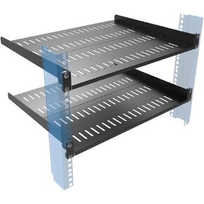 JINGCHENGMEI 2 PCS 1U Vented Server Rack Shelf, 14-17in Deep Adjustable Universal Cantilever Rack Mount Tray for 19 Inch Networking Equipments Rack Enclosure, Black (2, 1U14In)