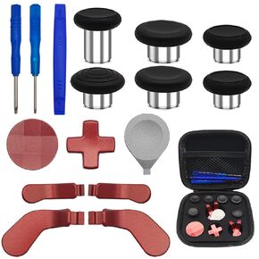 lyfLux 17 in 1 Red Thumbsticks Replacements Accessories Kit Compatible with Xbox One Elite Series 2 Controller, Red Metal Thumbsticks with 6 Swap Joysticks, 2 D-Pads, 3 Screwdrivers, 4 Paddles, 1 Tool and 1 Bag