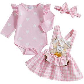 BemeyourBBs Newborn Baby Girl Halloween Thanksgiving Christmas Outfit Ruffle Romper Suspender Skirt Set Overall Dress Clothes